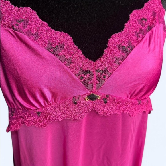 Felina Lingerie babydoll chemise pink black lace slip size M romantic Y2K - Picture 4 of 6